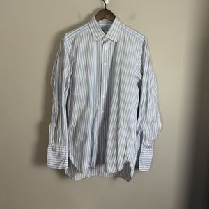HILDITCH KEY Mens Blue Striped Long Sleeve Shirt Size 16.5 French Cuff London
